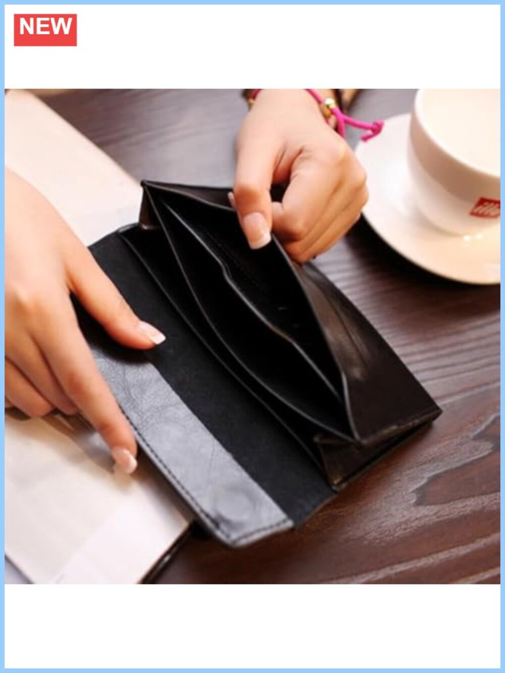 Retro Leather Envelope Wallet Magnetic Snap Slim Card Holder Clutch - Picture 5 of 6